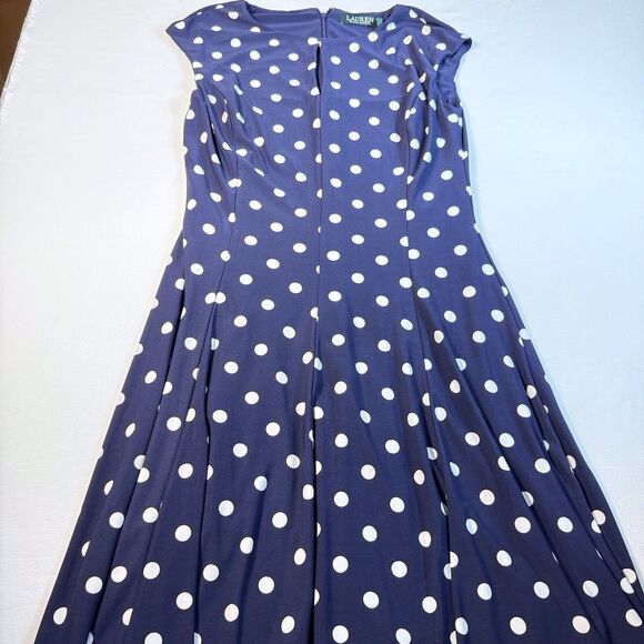 Lauren Ralph Lauren Navy Polka Dot A-Line Dress Size‎ 6 Stretch Brunch Office - Picture 15 of 16